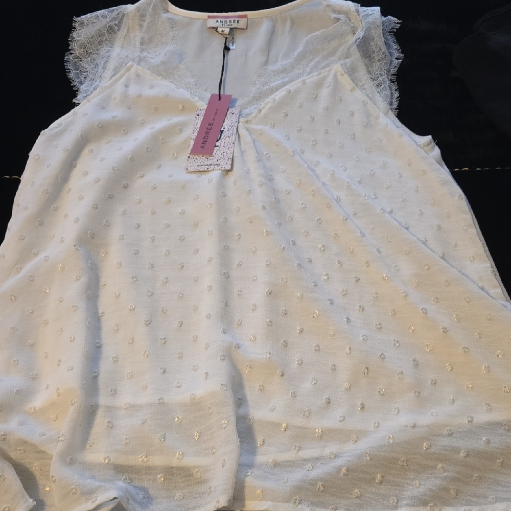 Andree Ivory Lace Trim Blouse